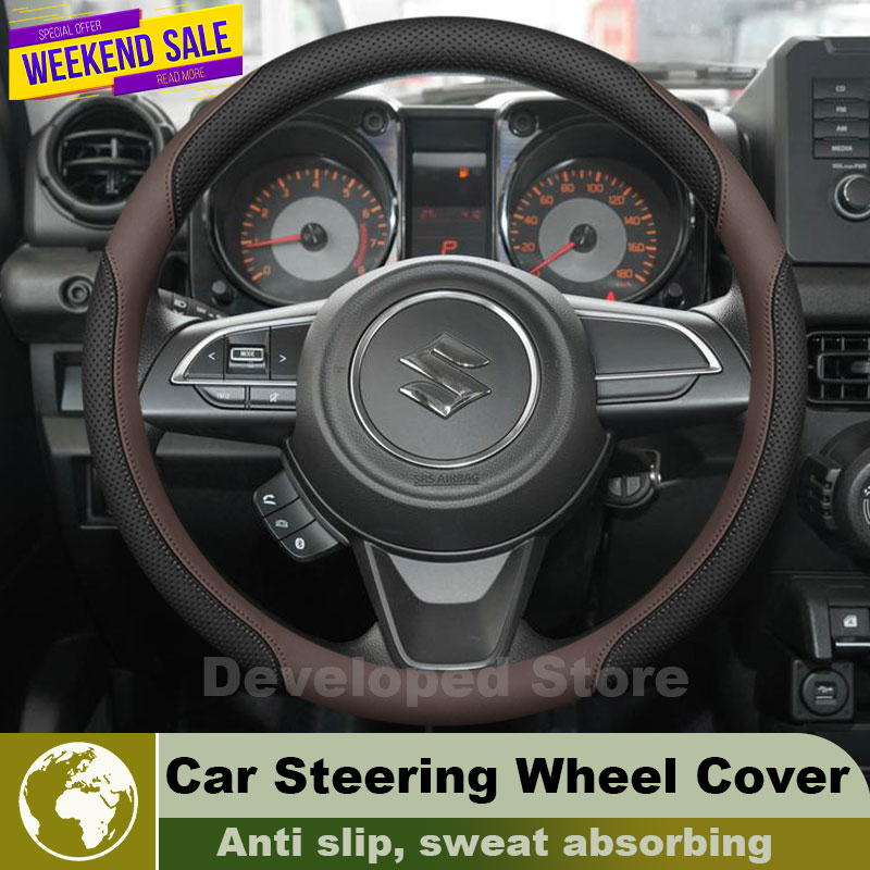 Car Steering Wheel Cover Anti Slip Breathable - Capa de Volante de Couro para