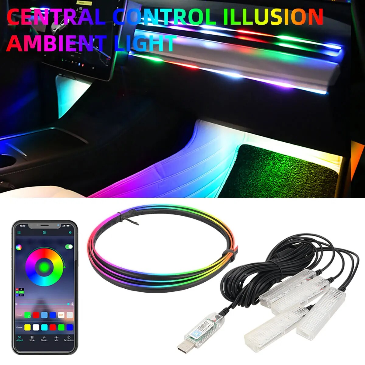 Led Ambient Interior Car Lights App Control - Symphony Car LED Foot Light, 4
