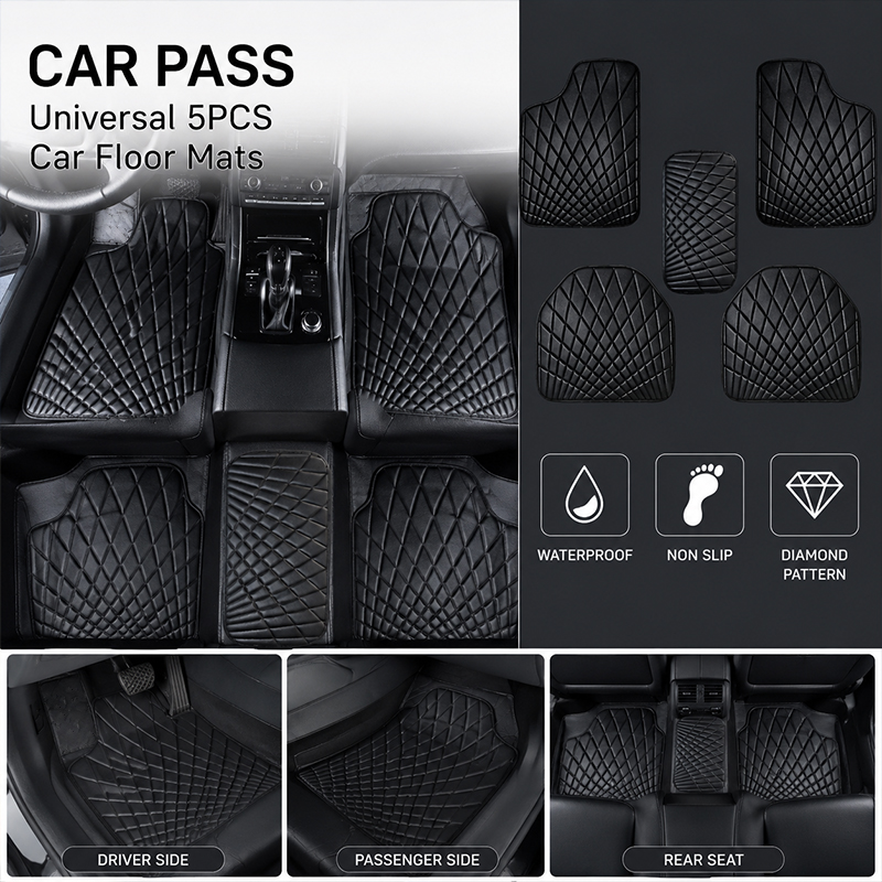 Car Floor Mats Universal Waterproof Leather - CAR PASS Tapetes de Carro Universais