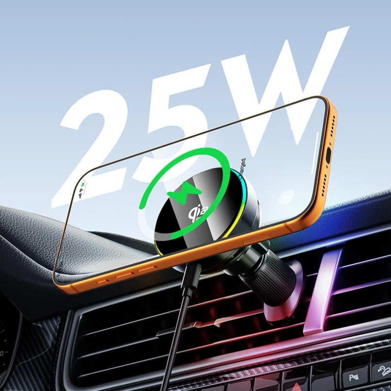 Wireless Car Charger Mount Fast Charging - Carregador Magnético Sem Fio Qi2 25W