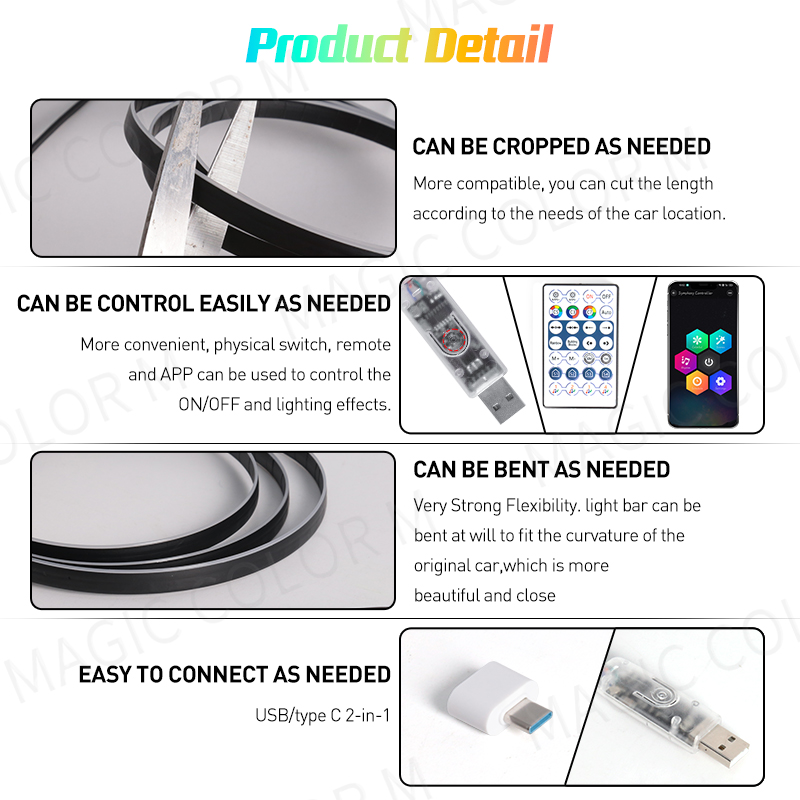 Vegetting 140cm luzes ambienta - Led Ambient Interior Car Lights App Control avaliação e preço
