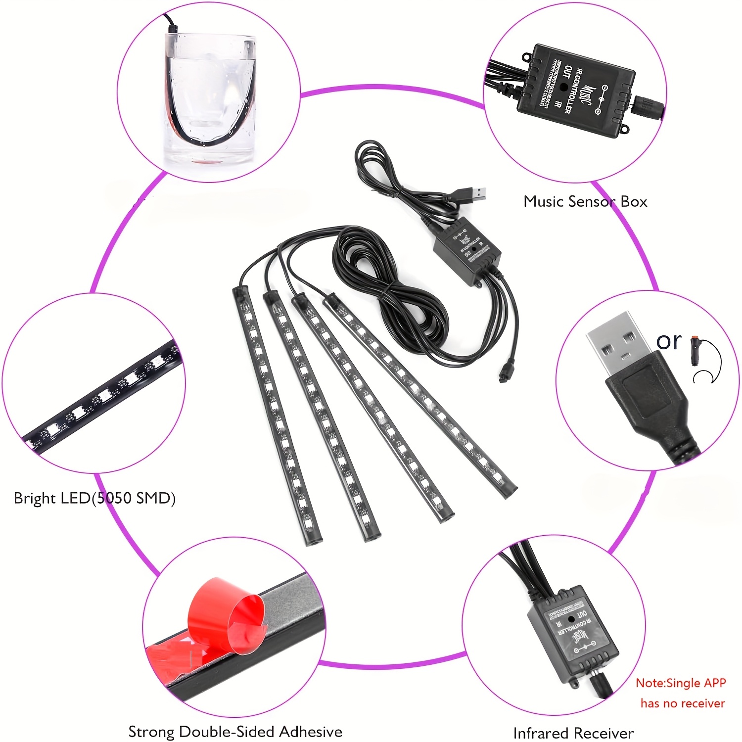 Luz de Tira LED Neon 72/48 par - Led Ambient Interior Car Lights App Control avaliação e preço